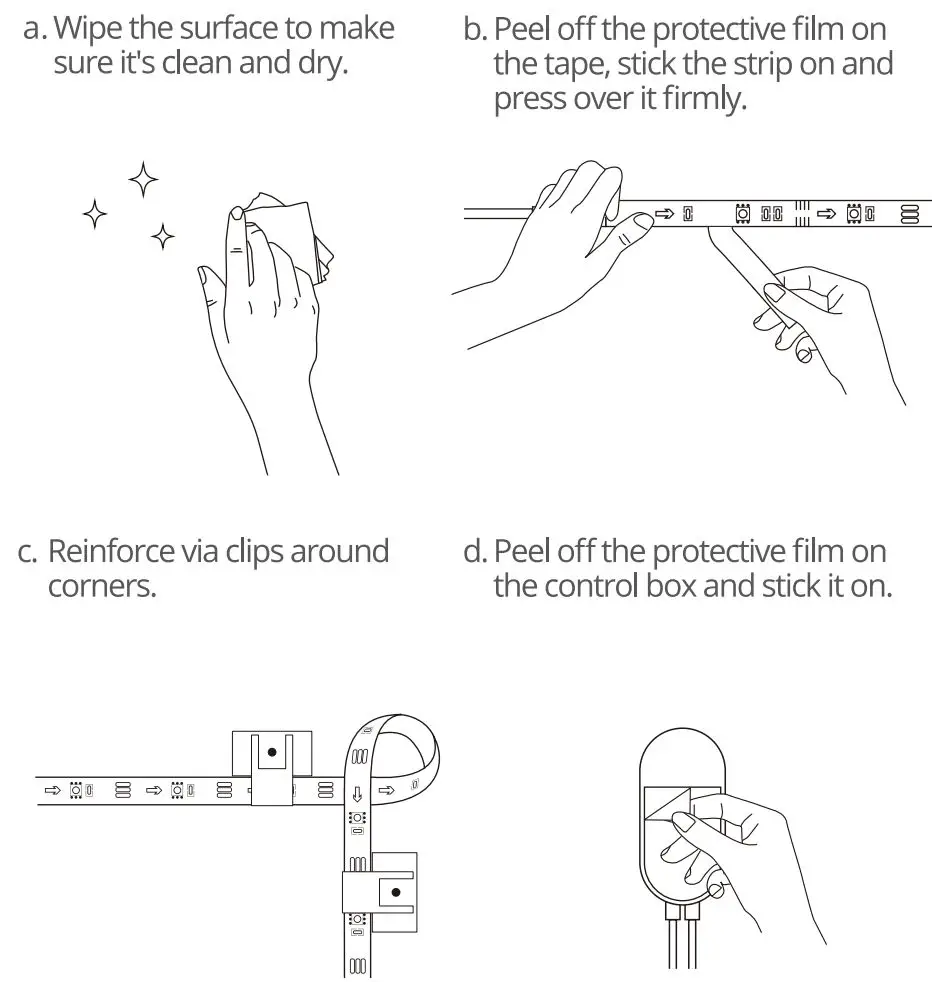 Govee H6196 RGB Bluetooth LED Strip Light User Manual - Installing Steps