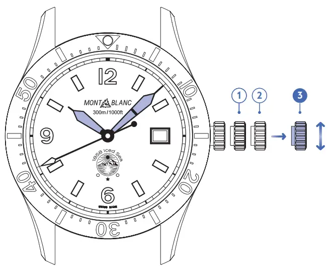 MONT BLANC 1858 Iced Sea Automatic Date Luxury Wrist Watch - Setting the time