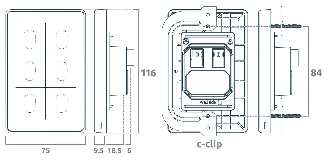 zencontrol ZC SST 6SW Smart Switch Touch - Dimensions