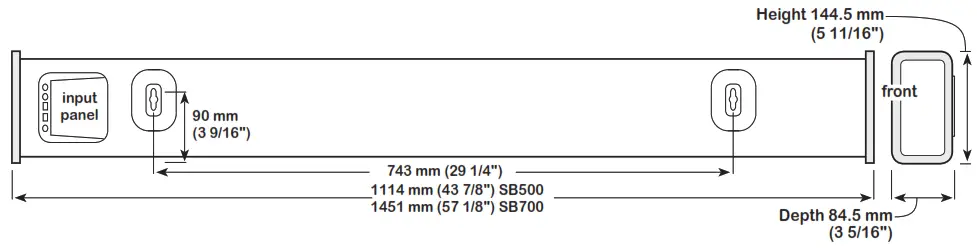 ZVOX SB500 43.9 Inch Sound Bar with AccuVoice and Built In Subwoofers - Dimensions