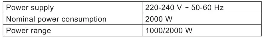 ARDESTO FHB-2000TW Tower Fan Heater - SPECIFICATIONS