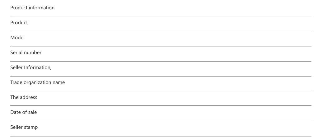 ARDESTO FHB-2000TW Tower Fan Heater - Warranty card