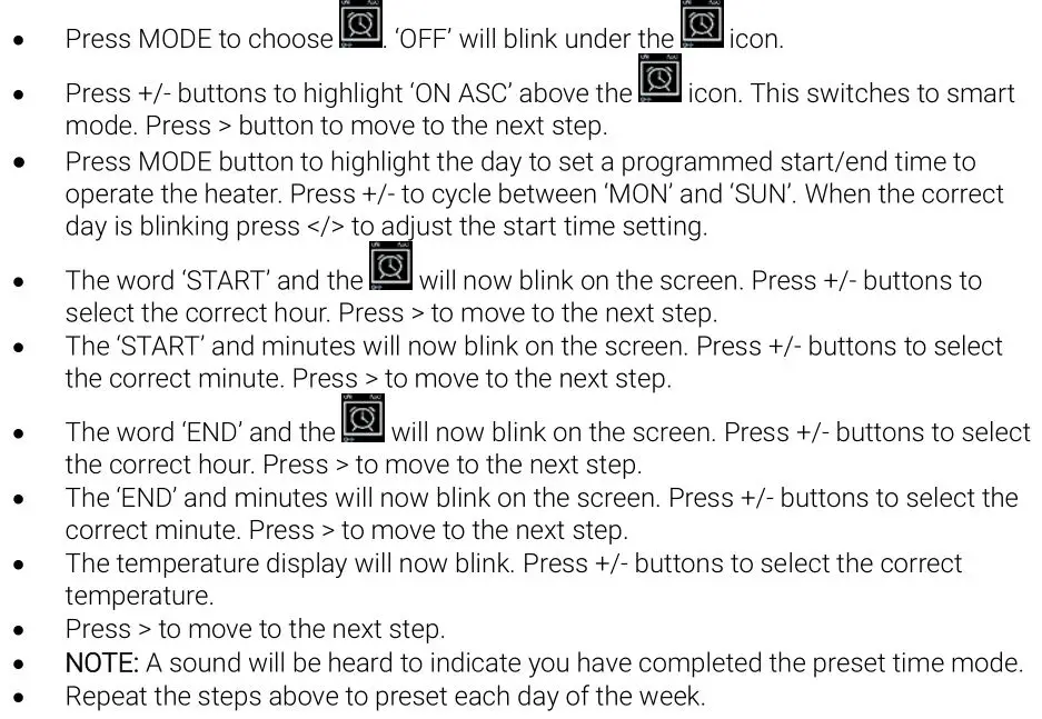 Trimline Fires Next Generation Electric Fires - Timer Mode - Setting the Programme