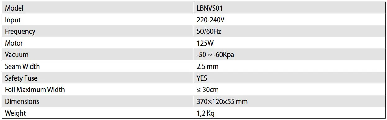Lauben VS01 Vacuum Sealer User Manual - Lauben Vacuum Sealer VS01 – User Manual