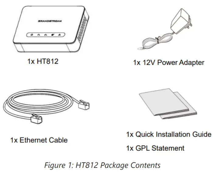 GRANDSTREAM HT812 Analog Telephone Adapter -Package Contents