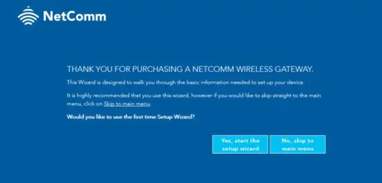 NetComm NF18MESH CloudMesh Networking Gateway - Setup Wizard 1