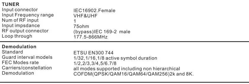 digitech HD Digital Terrestrial Receiver - Specifications 1
