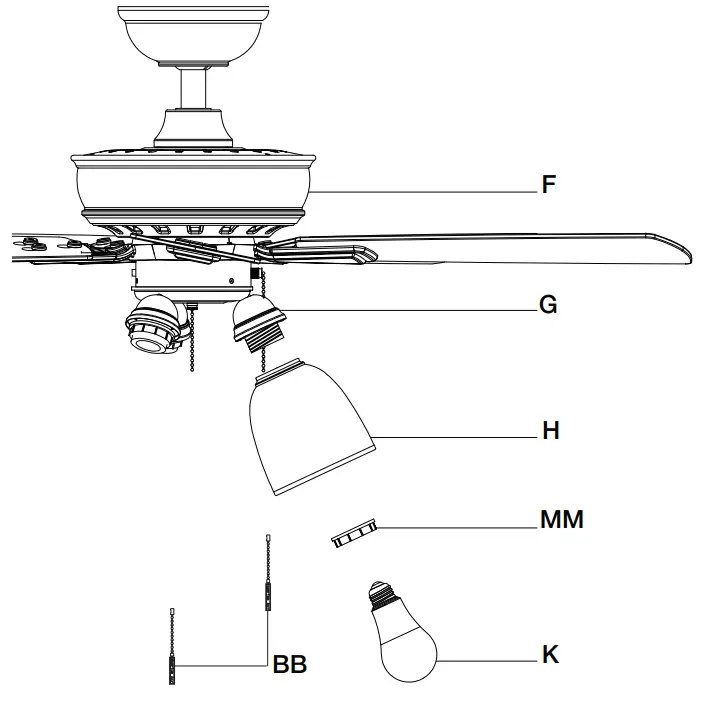 HAMPTON BAY 68142 Vaurgas 44 Inch Ceiling Fan - glass shades