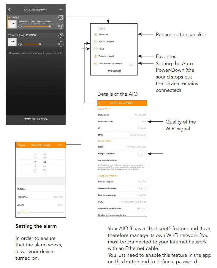 TRIANGLE HIFI AIO3 Wireless Bluetooth WiFi Speaker Owner's Manual - Settings