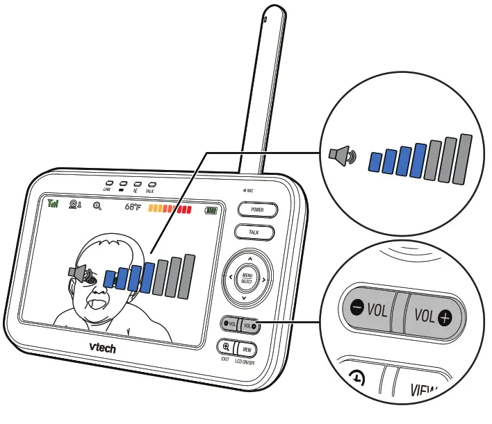 vtech VM5254 Video Baby Monitor - Adjust speaker volume
