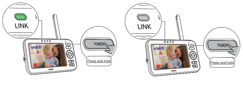 vtech VM5254 Video Baby Monitor - Power on or off