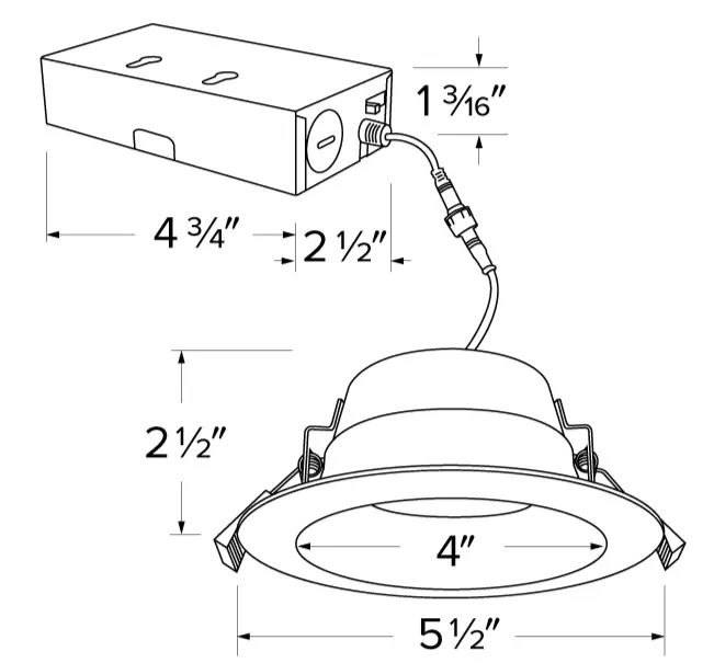 ELCO Lighting ERT495CT5DXW 4 Inch LED Recessed Downlights - Dimensions