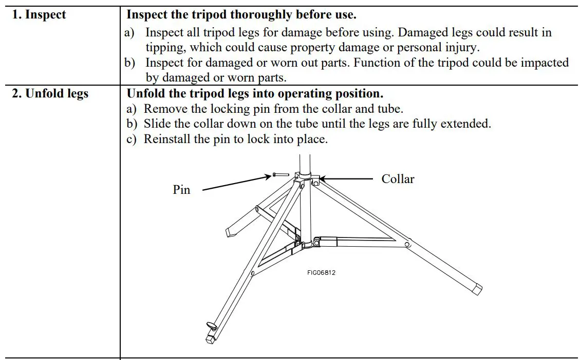 NORTH STAR STAR M157143A.1 Soft Wash Telescoping Wand Tripod Owner's Manual - Using the Tripod