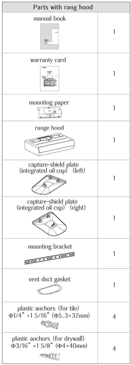 FOTILE UQS3001, UQG3002 Pixie Air Series Range Hood fig 7