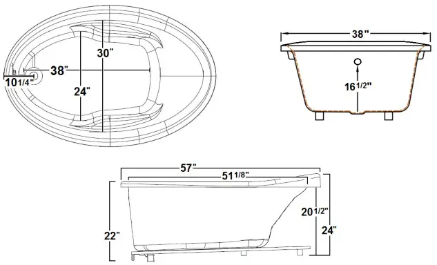 Laurel Mountain 5738IT064 Ivy 57 X 38 Inch Drop In Acrylic Soaking Tub - Features