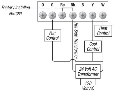 Braeburn Mercury-Free Mechanical Thermostats - Typical 4-Wire Single Transformer Heating and Cooling System