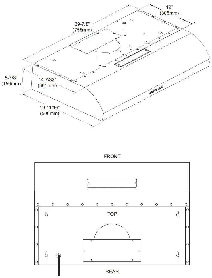 XOE230 30 Inch Under Cabinet Range Hood - dimensions