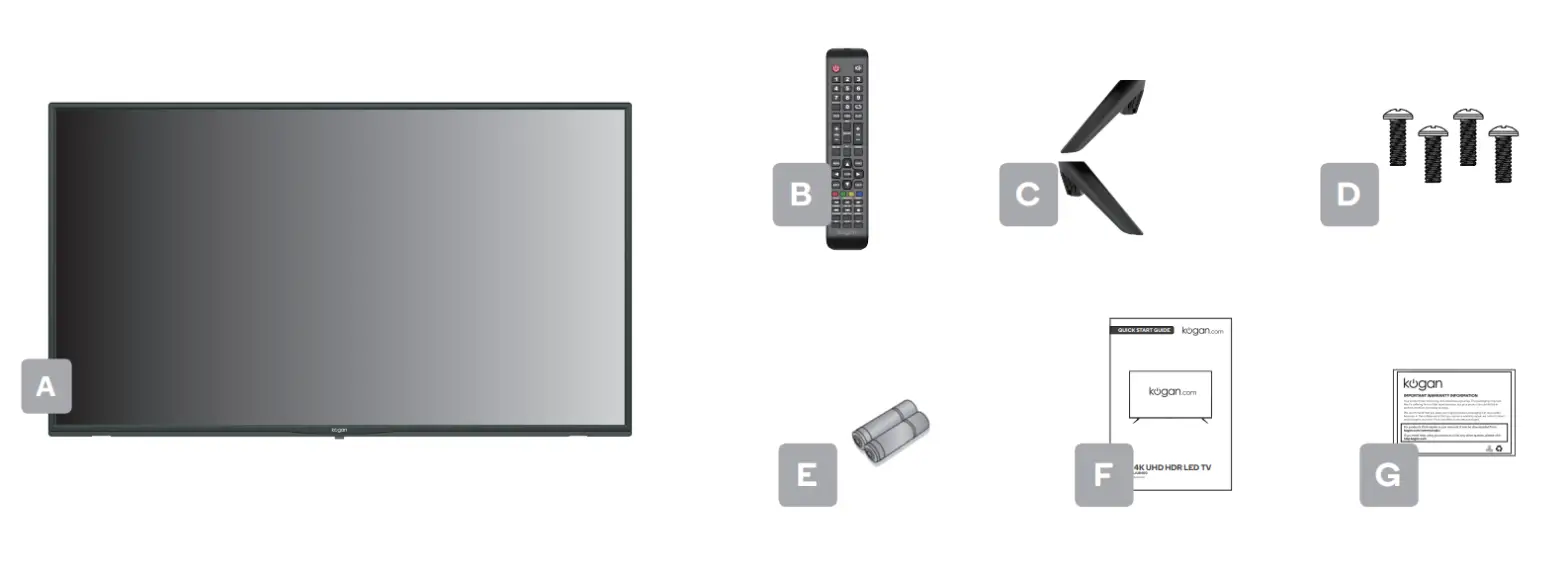 Kogan 43” 4K UHD HDR LED TV - COMPONENTS