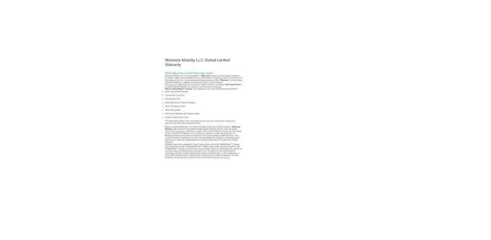 Motorola Mobility Llc Global Warranty Information Motorola Mobility Llc Global Warranty Information