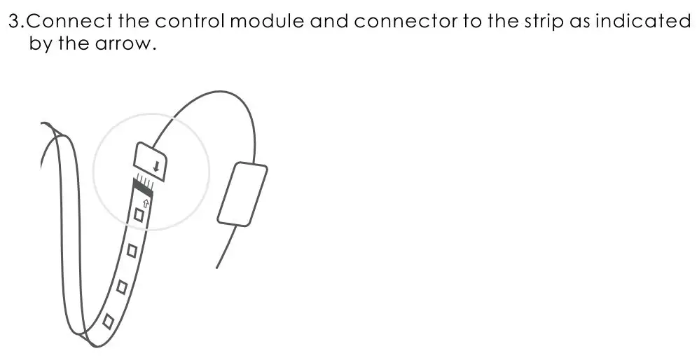 ADUROSMART ERIA Smart LED Strip User Manual - Connect the control module and connector to the strip as indicated by the arrow