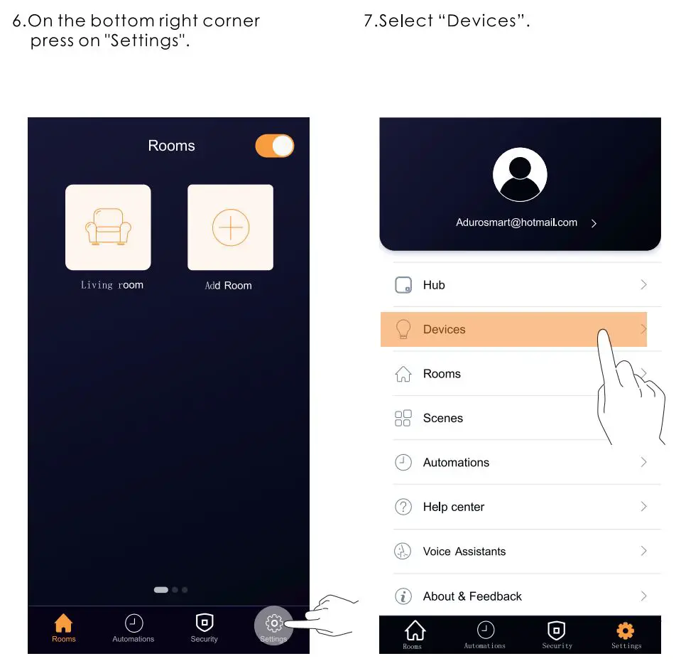 ADUROSMART ERIA Smart LED Strip User Manual - On the bottom right corner press on settings