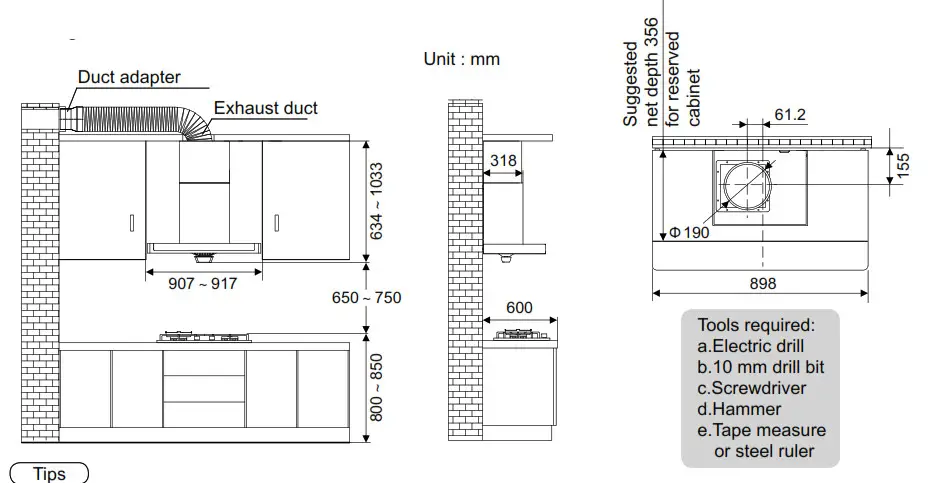 Panasonic FV-KTB2T61HK Range Hood- Installation method