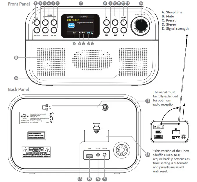 i-box 79273PI Shuffle Mini Hi-Fi Sound- Controls