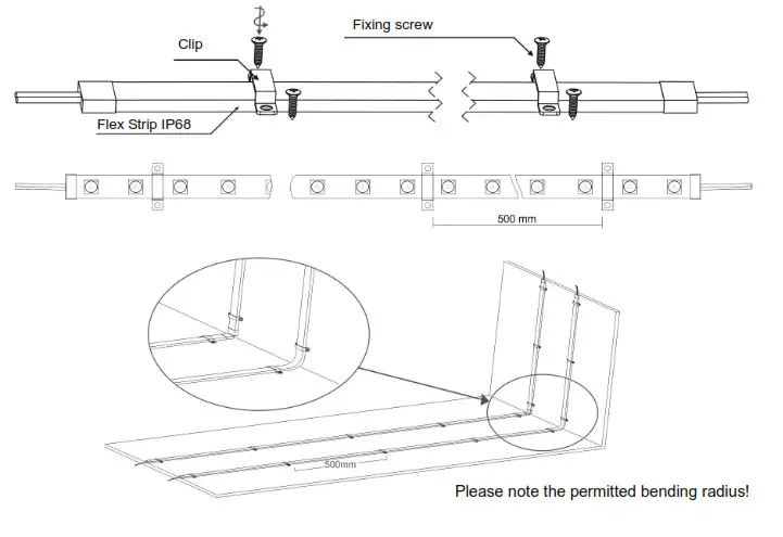 PROLED IP20 Flex Lightning Strip - Fixing of IP68 Flex Strips