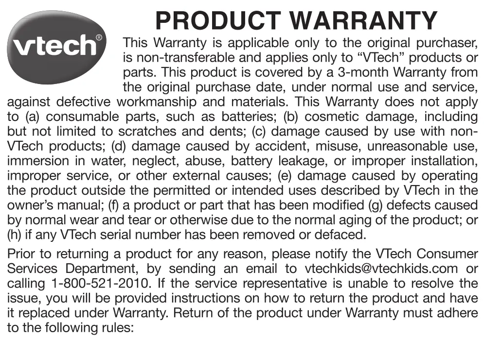 Kidizoom Smartwatch DX - Product Warranty Info 1