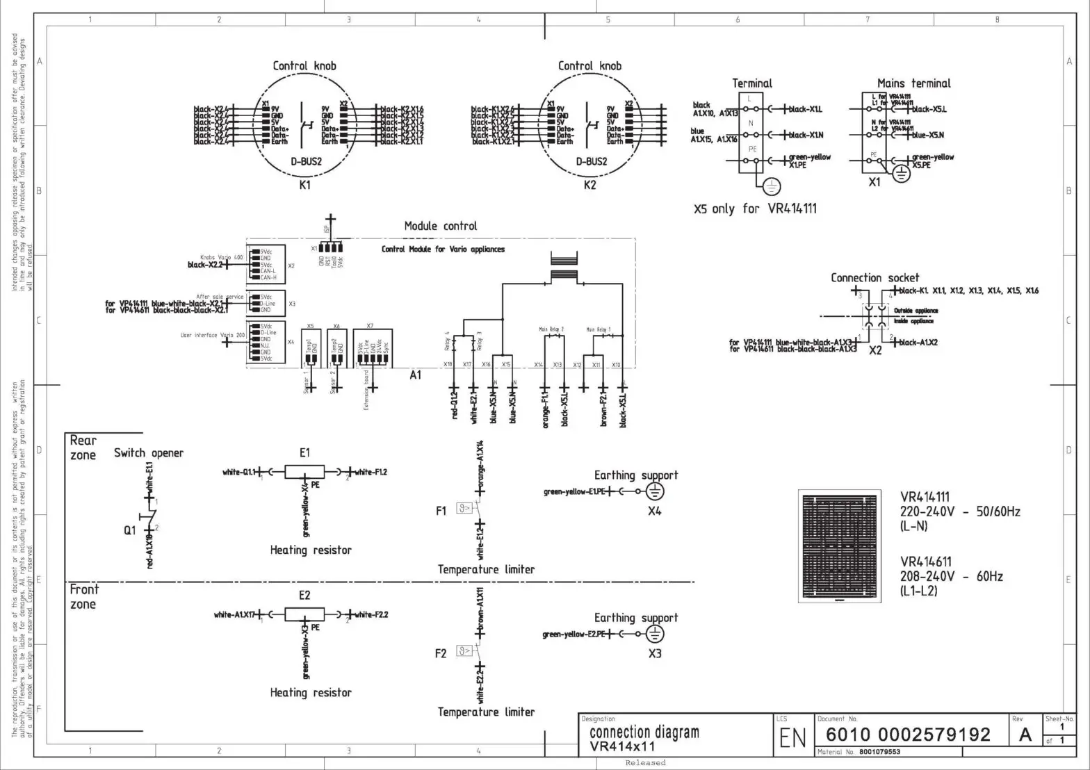 GAGGENAU VR 414 611 Electric Grill - daigram