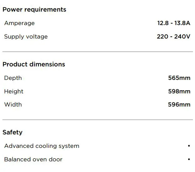 FISHER PAYKEL OS60SDTX1 60cm Combination Steam Oven User Guide - SPECIFICATIONS