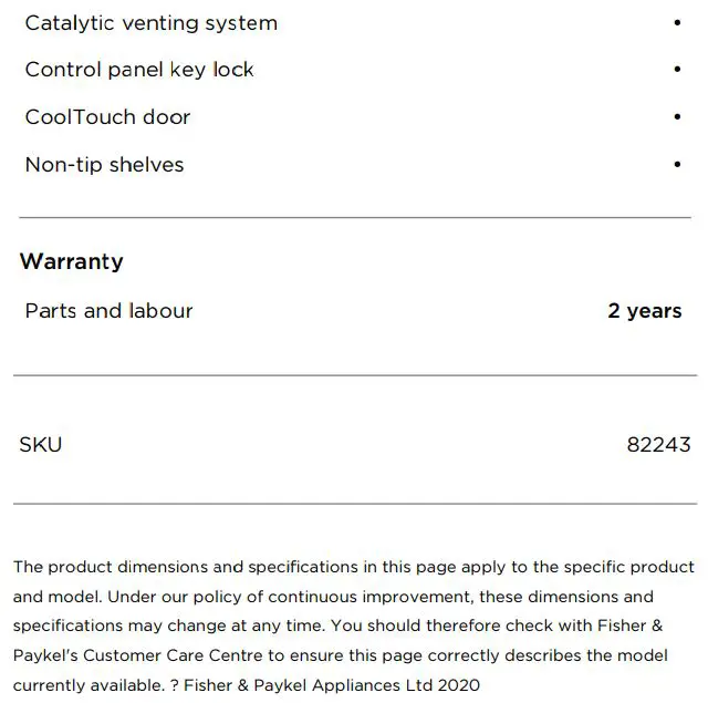 FISHER PAYKEL OS60SDTX1 60cm Combination Steam Oven User Guide - SPECIFICATIONS