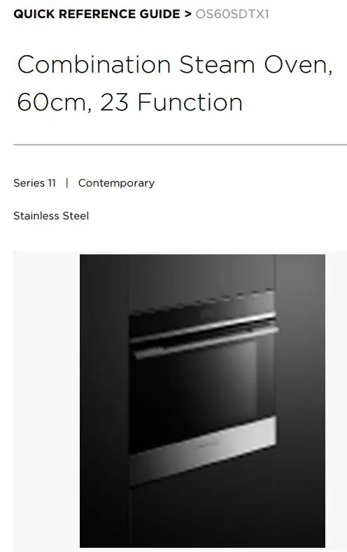 FISHER PAYKEL OS60SDTX1 60cm Combination Steam Oven User Guide
