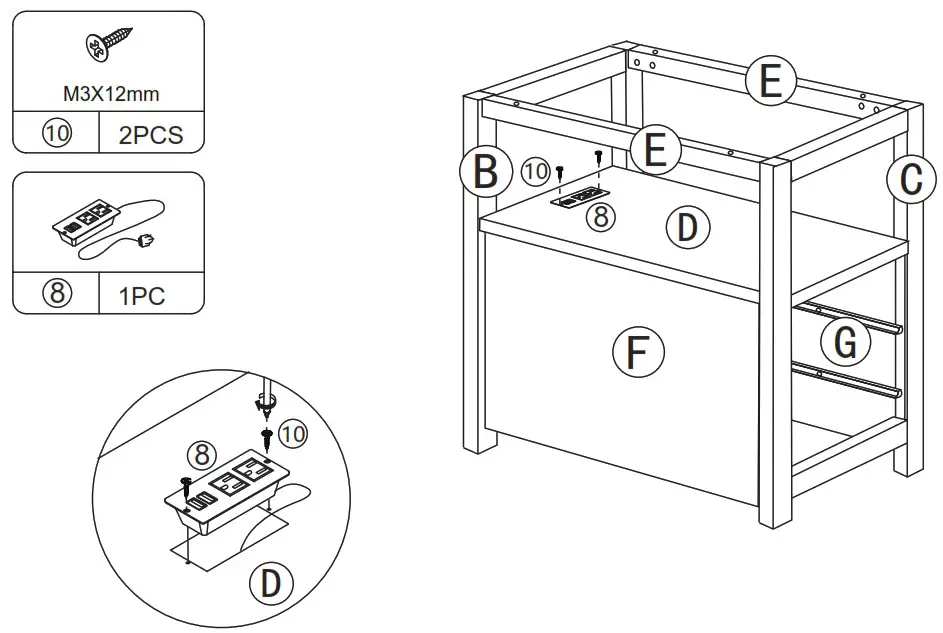 JAXPETY HG61K1253 End Table with 2 Drawers and Open Shelf for Living Room - PRODUCT ASSEMBLY 13