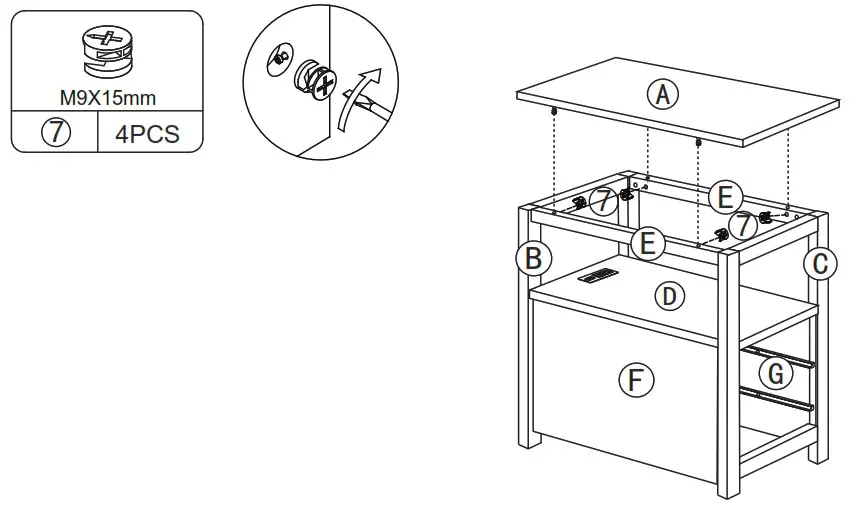 JAXPETY HG61K1253 End Table with 2 Drawers and Open Shelf for Living Room - PRODUCT ASSEMBLY 14