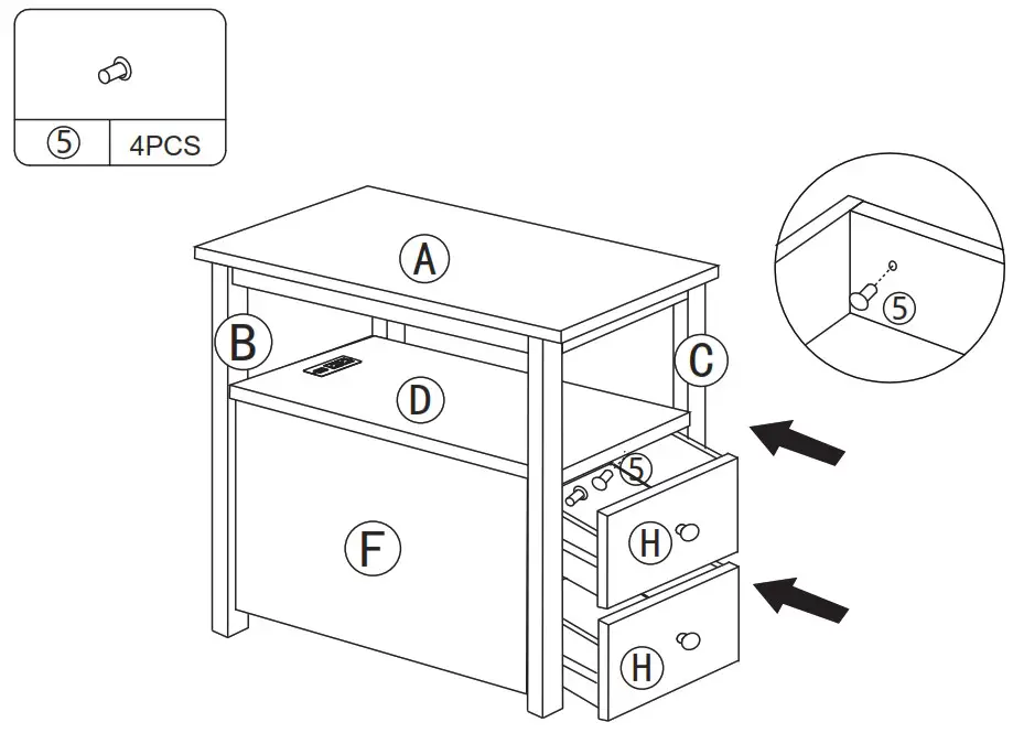 JAXPETY HG61K1253 End Table with 2 Drawers and Open Shelf for Living Room - PRODUCT ASSEMBLY 15
