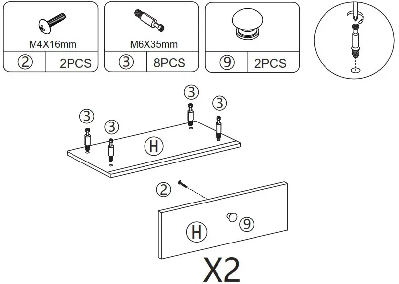 JAXPETY HG61K1253 End Table with 2 Drawers and Open Shelf for Living Room - PRODUCT ASSEMBLY 2