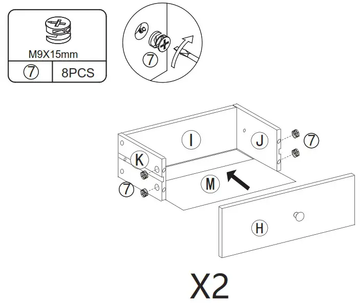 JAXPETY HG61K1253 End Table with 2 Drawers and Open Shelf for Living Room - PRODUCT ASSEMBLY 4