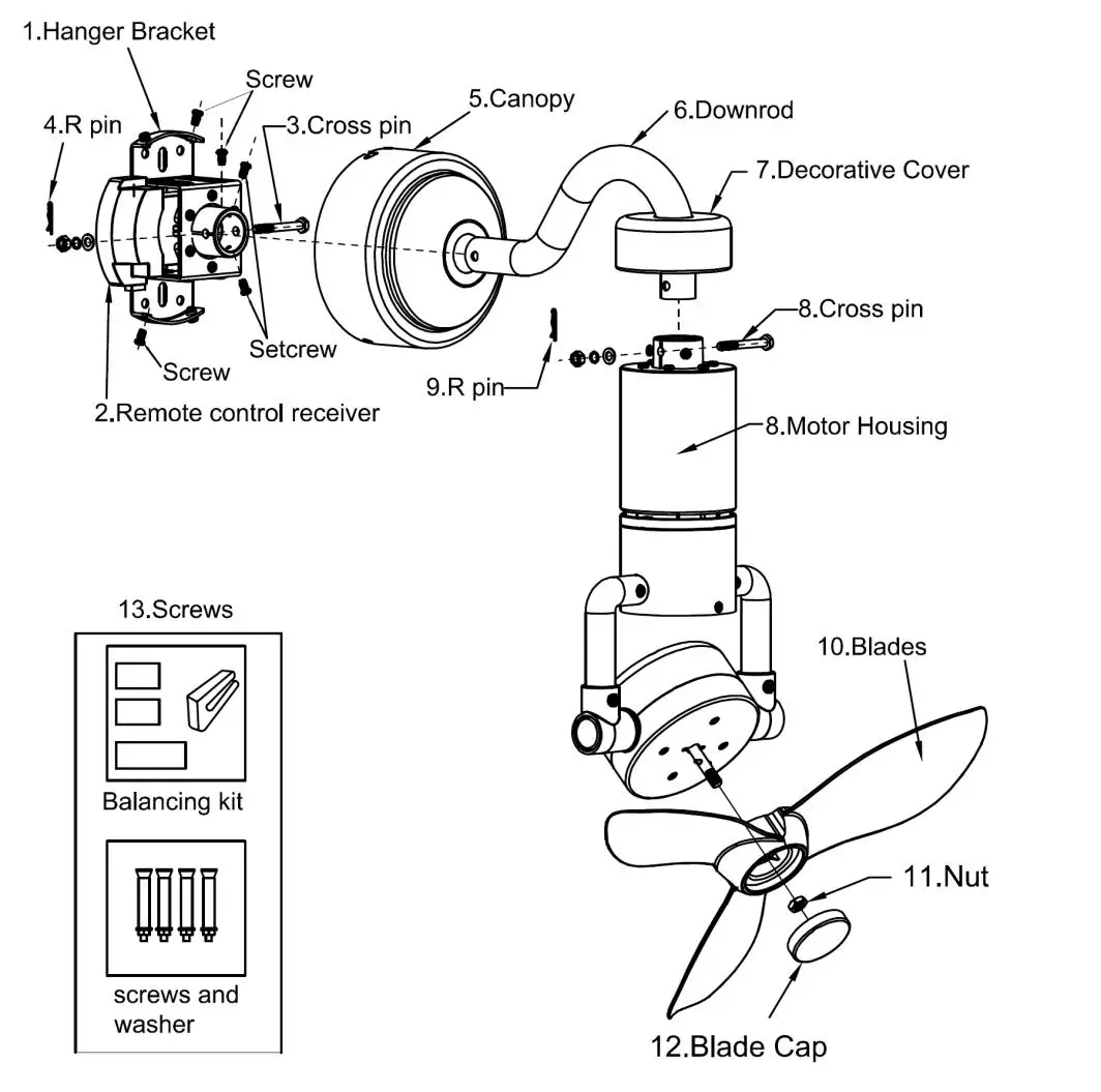 acorn Ceiling Fan DC-360-WALL MOUNT