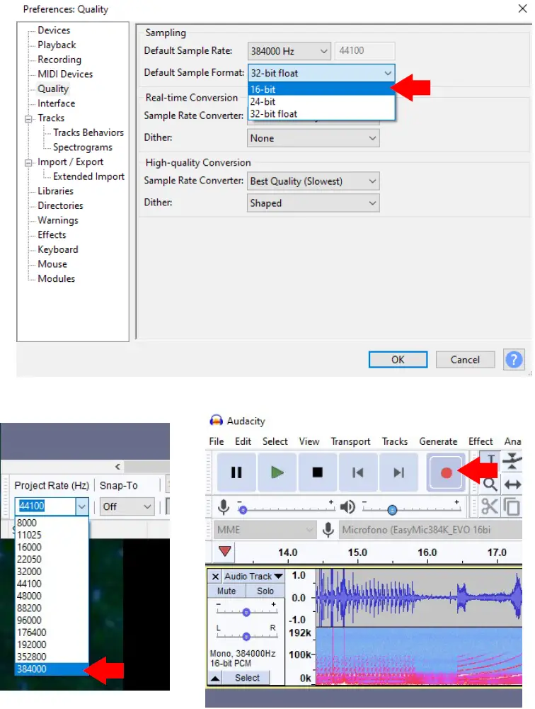 How to setup Audacity with Ultramic384K_EVO 04