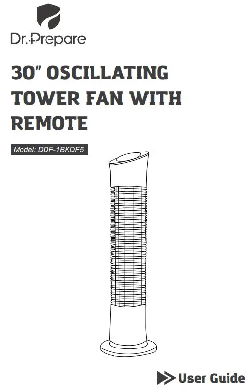 Dr Prepare DDF-1BKDF5 30-Inch Oscillating Tower Fan with Remote User Manual