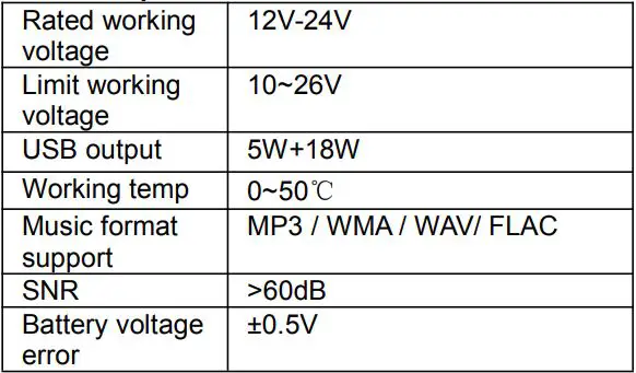 SUNSKY BC66 Bluetooth Car Charger User Manual - Tech Specs