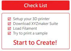 XYZPRINTING Vinci 1.0 Pro 3D Printe - Check List