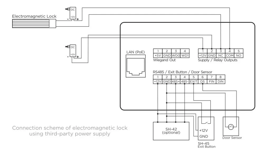 bas-IP AA-07FB Multi Apartment Entrance Panel with Face Recognition - Connection scheme of electromagnetic lock using third-party power supply