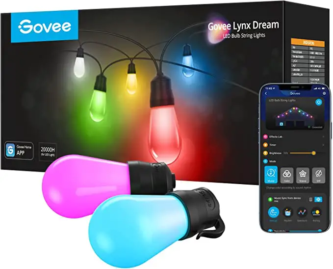 Govee H7021 RGBIC Warm White Wi-Fi & Bluetooth Smart Outdoor String Lights