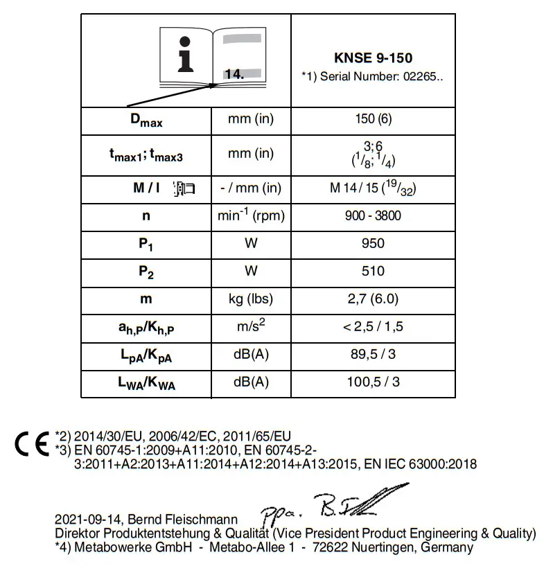 metabo KNSE 9-150 900 Watt Electronic Fillet Weld Grinder - Figure 2