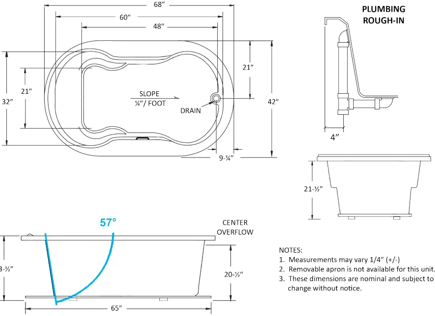 MANSFIELD 3781205 Acrylic Oval Reversible Drain Drop-In Bathtub-fig2