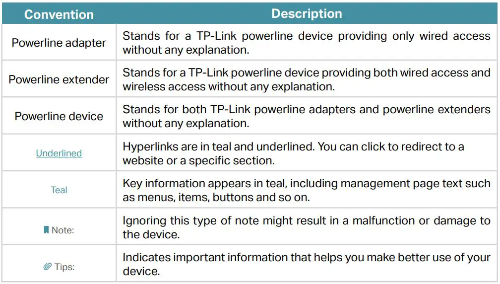 tp-link tpPLC Utility Computer Software for Powerline Adapters and Extenders User Guide - Conventions