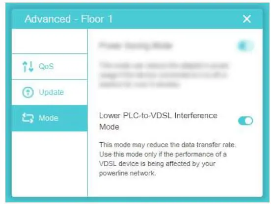 tp-link tpPLC Utility Computer Software for Powerline Adapters and Extenders User Guide - Go to the Mode page and enable Lower PLC-to-VDSL Interference Mode