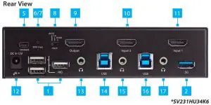 StarTech SV231HU34K6 2 Port USB 3.0 HDMI-Rear View